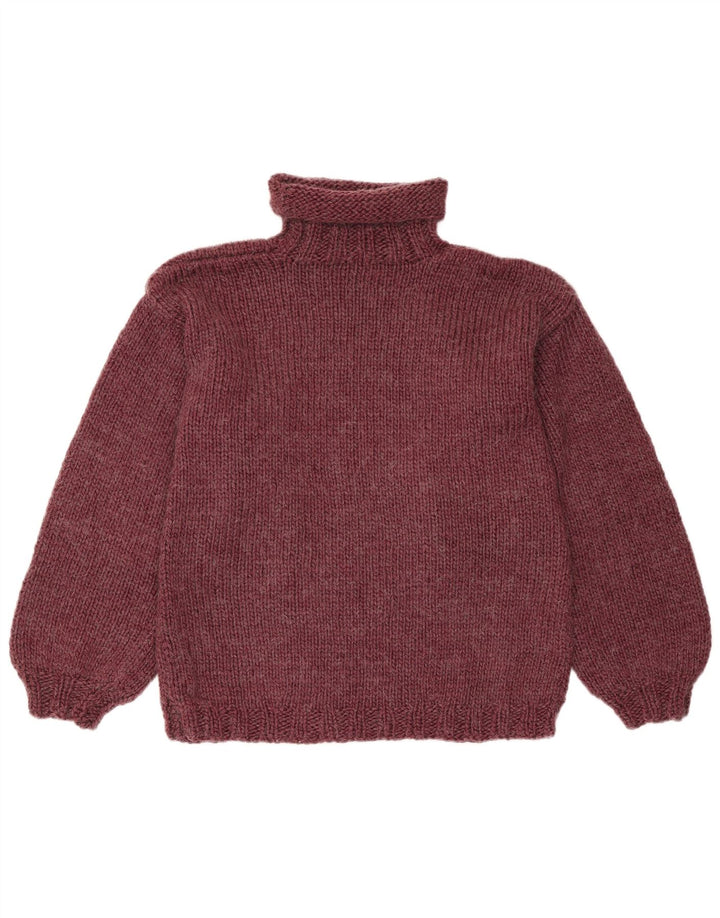 Maglione maglione vintage da donna con collo alto UK 14 Borgogna medio