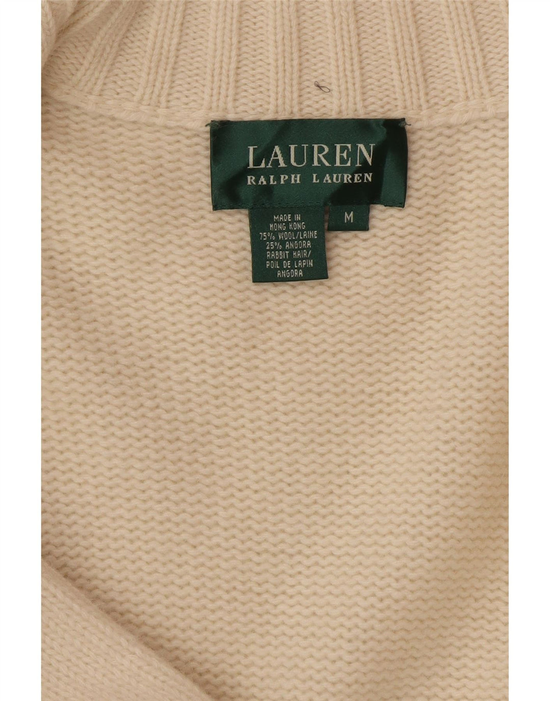Maglione cardigan lungo da donna Ralph Lauren UK 14 lana media bianco sporco