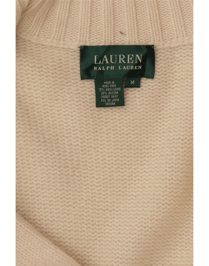 Maglione cardigan lungo da donna Ralph Lauren UK 14 lana media bianco sporco