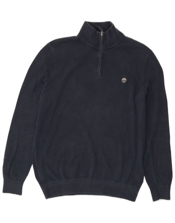 Timberland Maglione da uomo con zip e collo in cotone medio blu navy