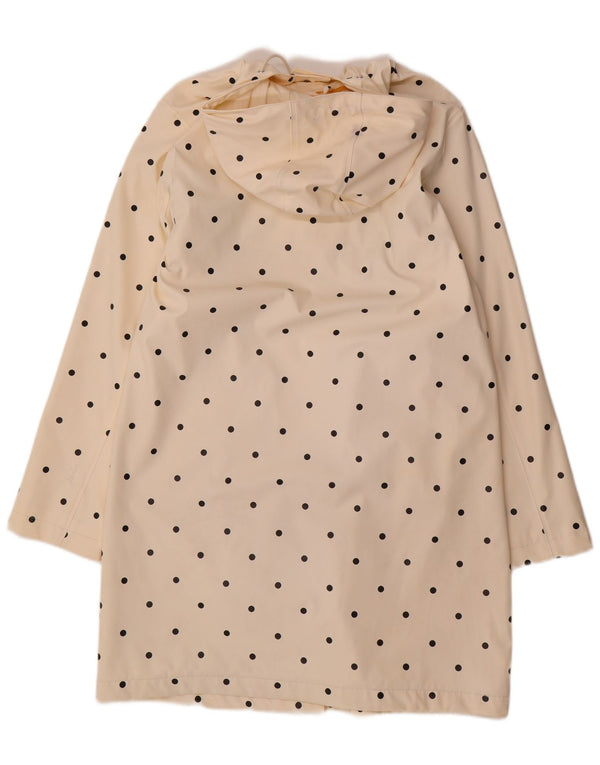 JOULES Womens Hooded Raincoat UK 12 Medium Off White Polka Dot Polyester