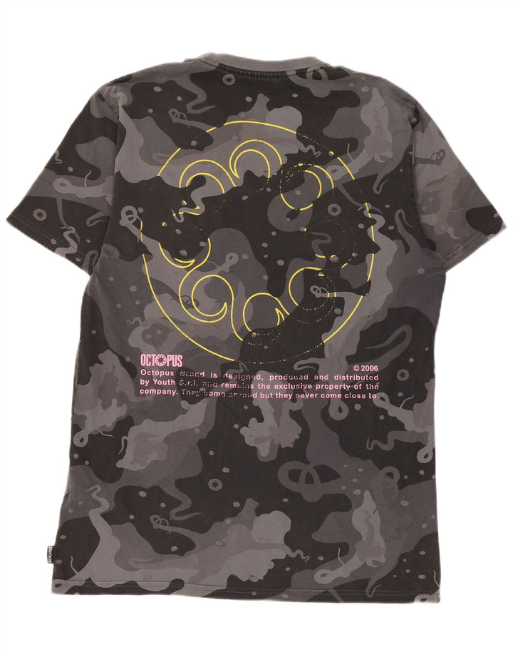 T-shirt grafica da uomo Octopus Top in cotone mimetico grigio medio