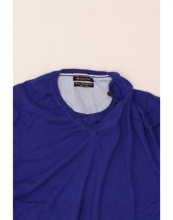 MASSIMO DUTTI Womens V-Neck Jumper Sweater UK 14 Large Blue Cotton Vintage Massimo Dutti and Second-Hand Massimo Dutti from Messina Hembry 