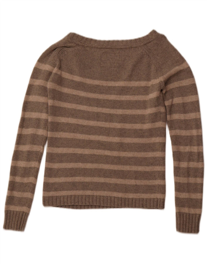 FAT FACE Maglione da donna con scollo a barchetta UK 12 Grigio medio a righe