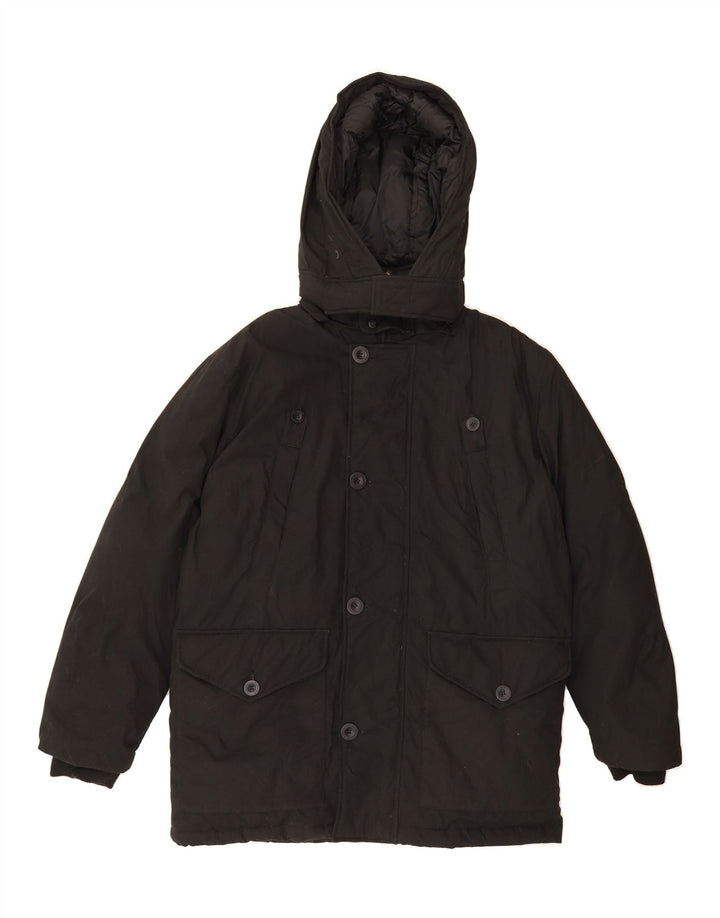 VINTAGE Mens Hooded Padded Jacket UK 38 Medium Black Nylon Vintage Vintage and Second-Hand Vintage from Messina Hembry 