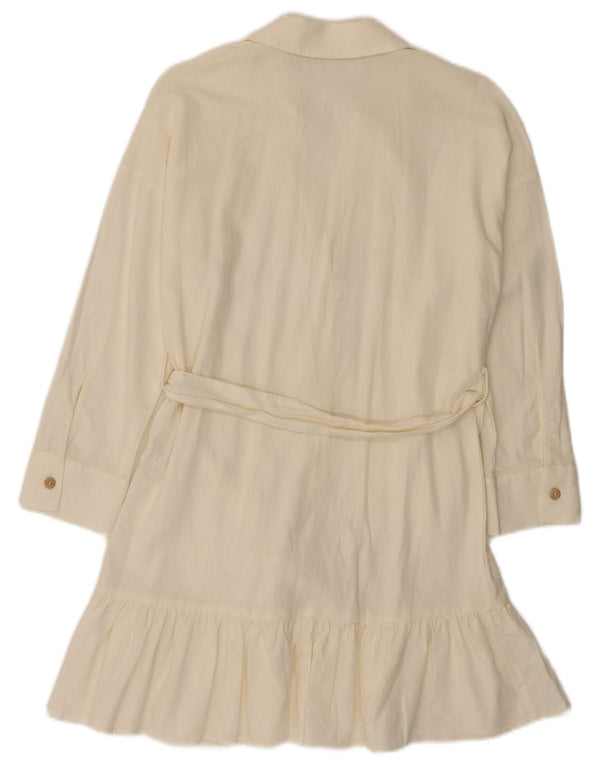 Abito camicia a maniche lunghe da donna Zara UK 6 XS lino bianco