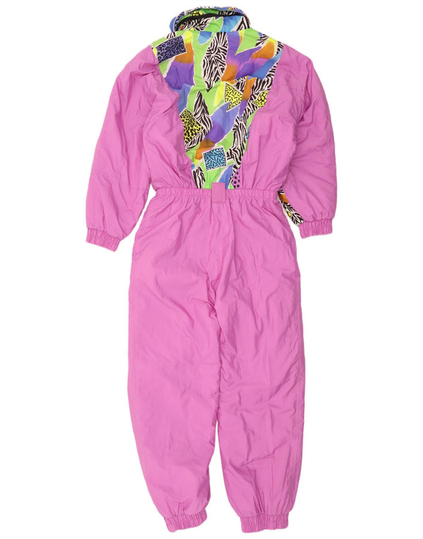Vintage Womens Graphic Ski Jumpsuit UK 16 Large Pink Animal Print