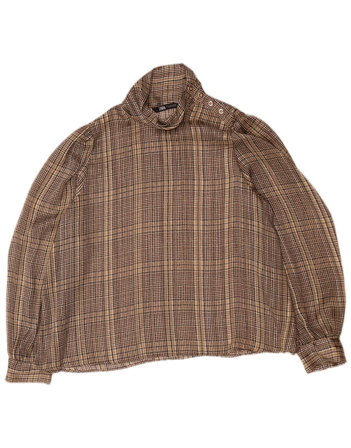 Camicia Zara da donna a maniche lunghe, pullover, camicetta UK 16, quadri marroni grandi