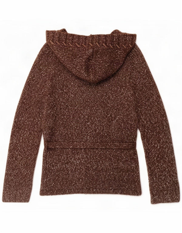 Marlboro Classics Maglione cardigan con cappuccio da donna UK 14 Large Marrone Flecked