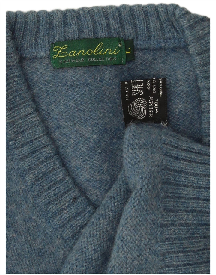 Maglione da donna con scollo a V Zanolini UK 14 grande lana vergine blu