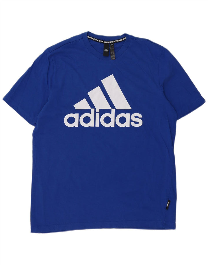 T-shirt grafica da uomo Adidas Top in cotone blu medio