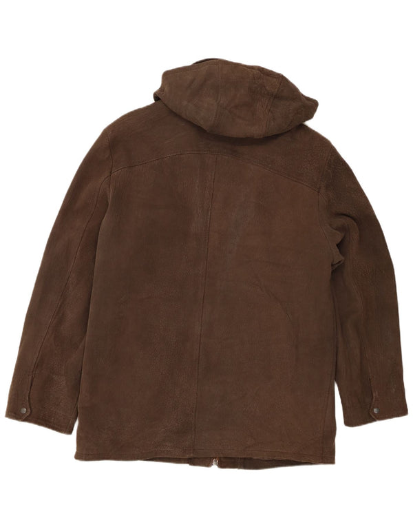 Giacca in pelle vintage da uomo con cappuccio IT 48 Marrone medio