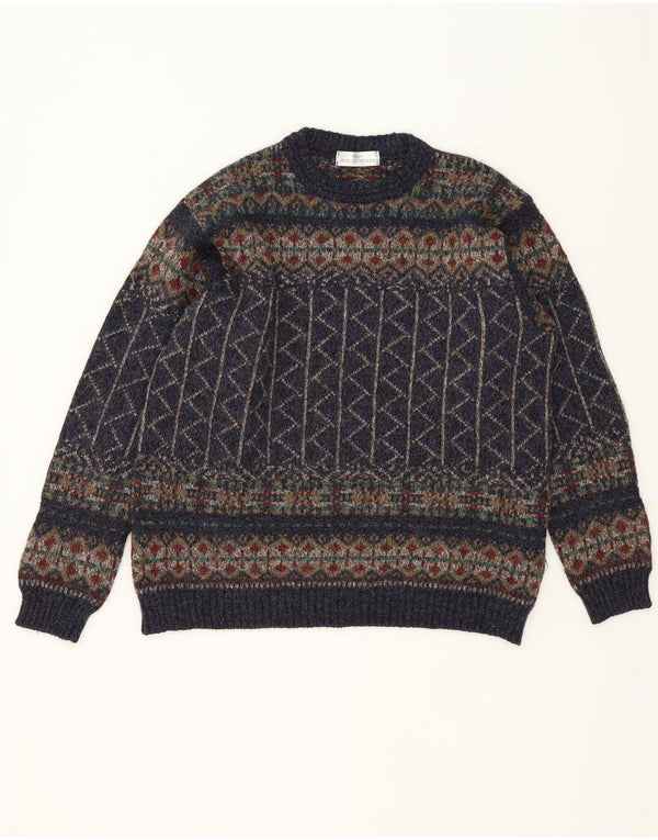 Maglione maglione girocollo da uomo Marks & Spencer medio blu navy Fair Isle