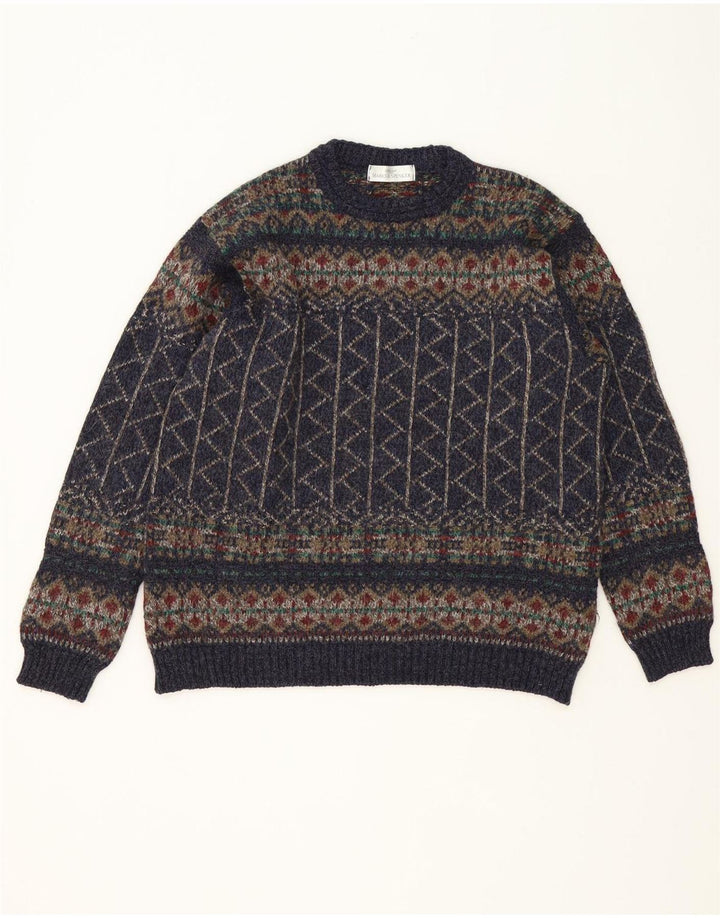 Maglione maglione girocollo da uomo Marks & Spencer medio blu navy Fair Isle