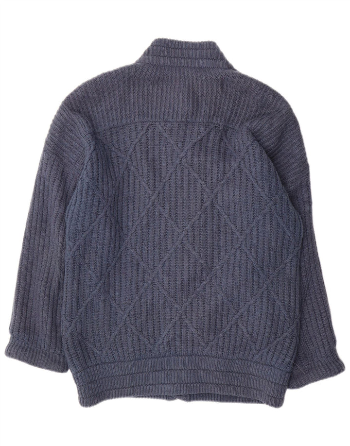 Maglione cardigan da uomo VINTAGE lana media blu navy