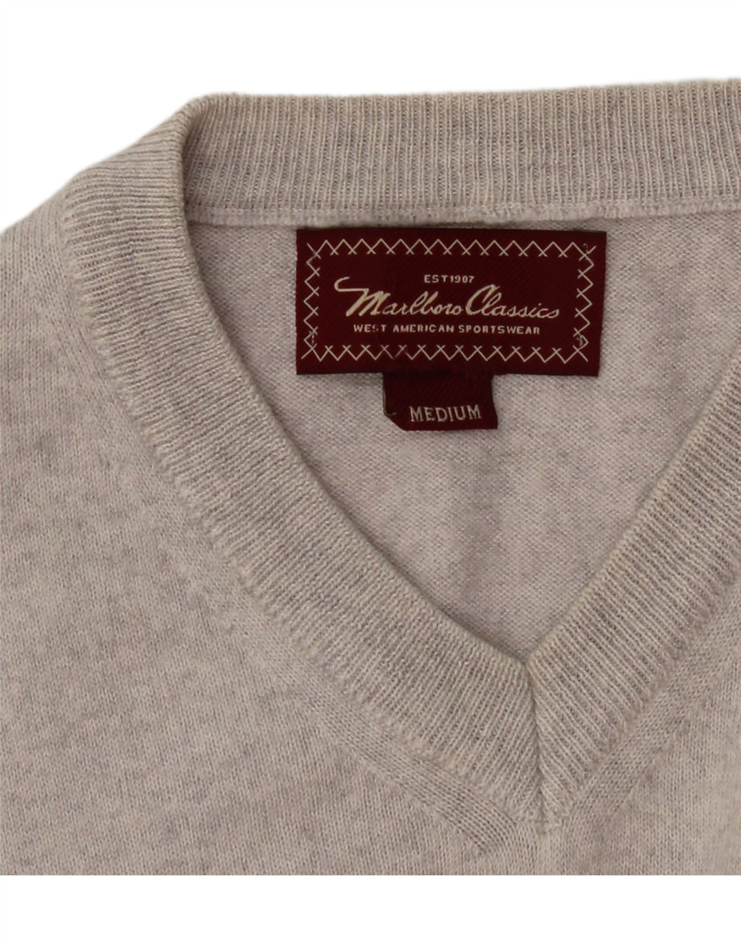 MARLBORO CLASSICS Womens V-Neck Jumper Sweater UK 12 Medium Grey Wool Vintage Marlboro Classics and Second-Hand Marlboro Classics from Messina Hembry 