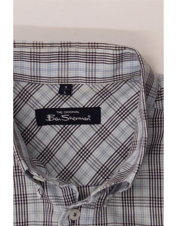 BEN SHERMAN Camicia a maniche corte da uomo a quadri blu grandi