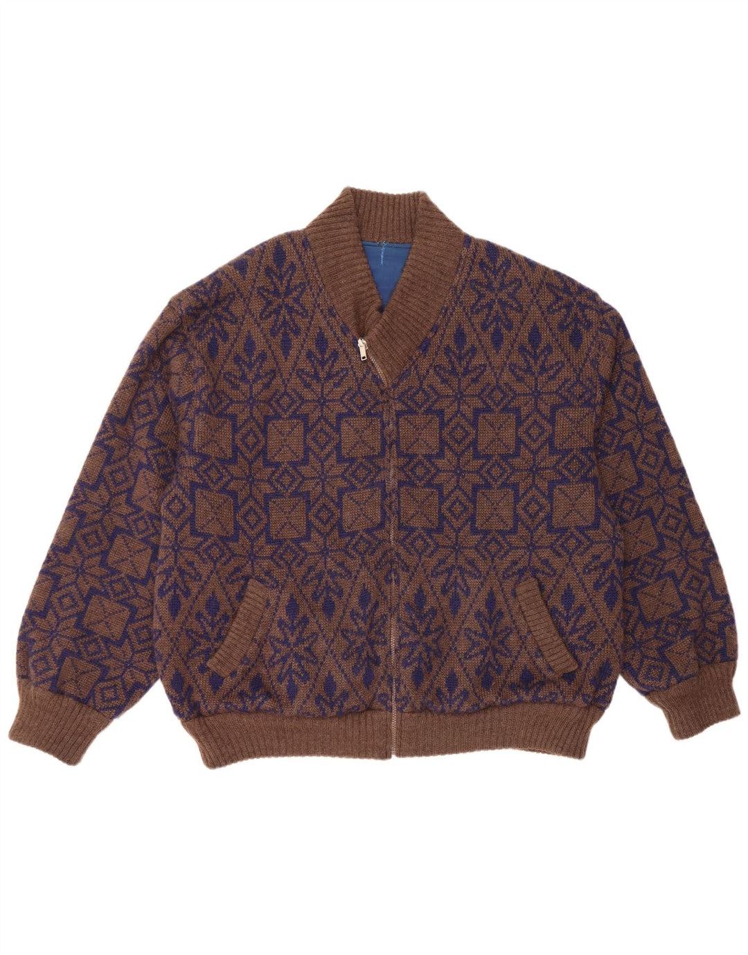 Maglione cardigan reversibile da uomo VINTAGE XL Marrone Fair Isle