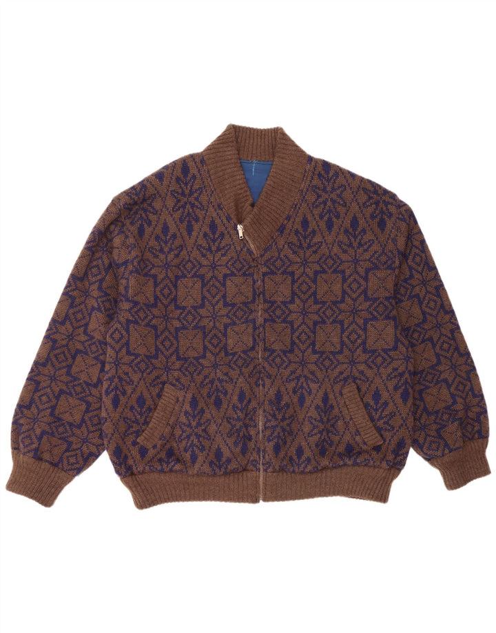 Maglione cardigan reversibile da uomo VINTAGE XL Marrone Fair Isle