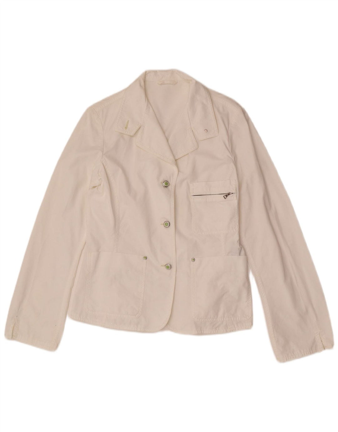 Giacca blazer a 3 bottoni da donna Belfe UK 10 piccola in cotone bianco