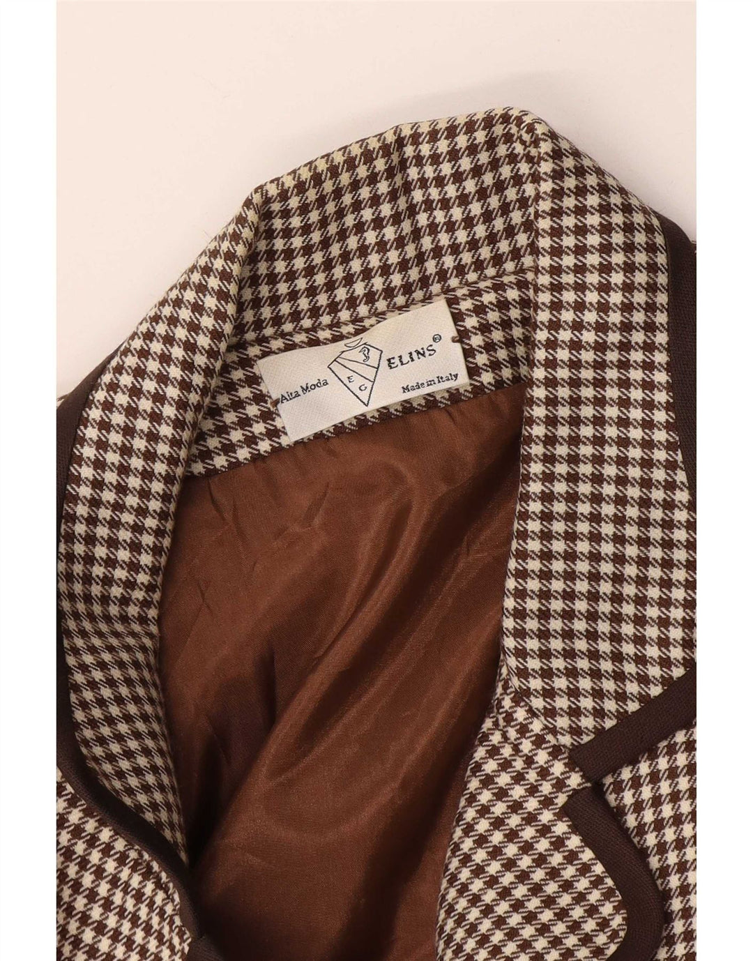 Cappotto doppiopetto da donna Alta Moda UK 8 piccolo pied de poule marrone