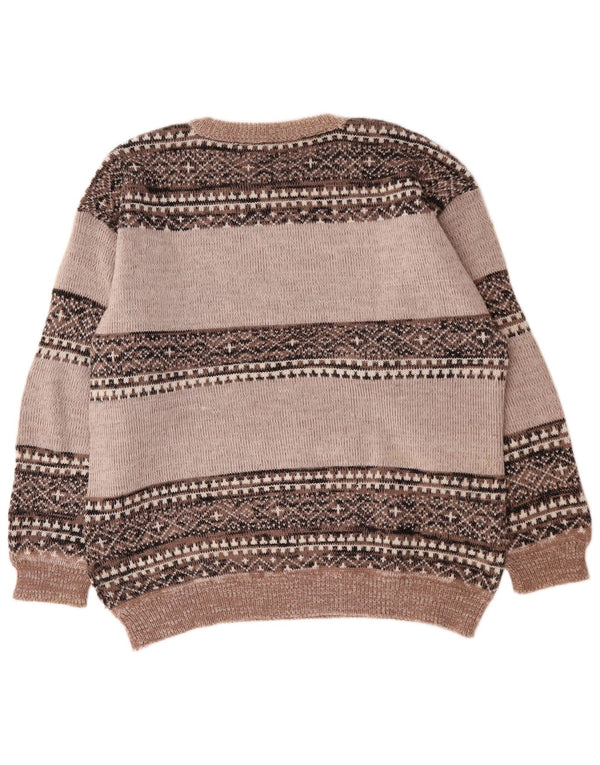 Maglione maglione girocollo da uomo vintage XL grigio acrilico Fair Isle