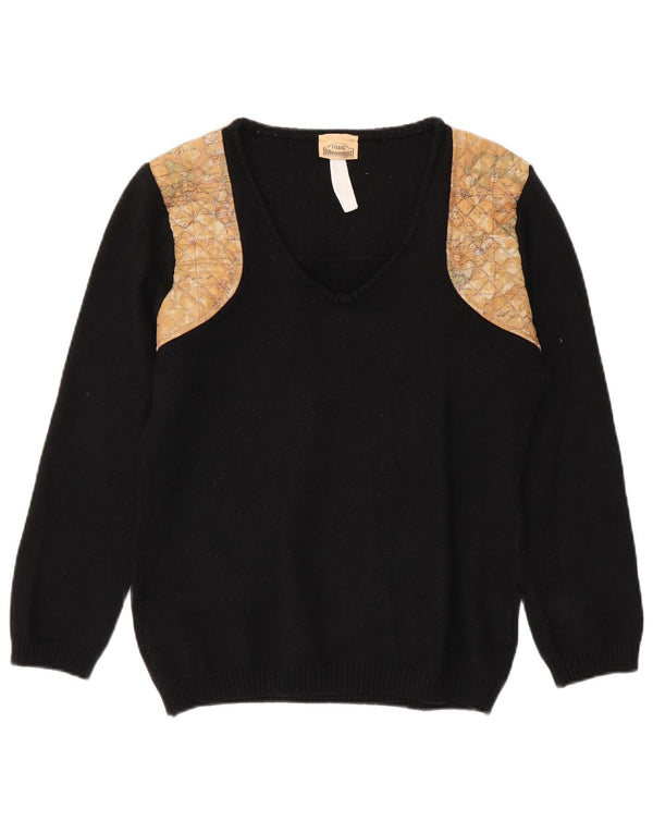 ALVIERO MARTINI Maglione Donna Scollo a V IT 48 XL Lana Merino Nera