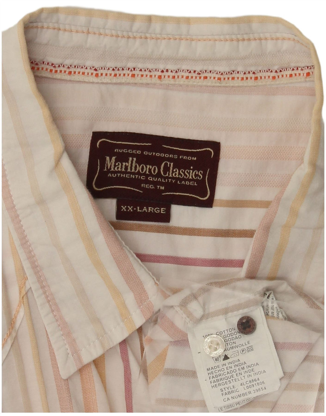 Camicia a maniche corte da uomo Marlboro Classics 2XL Cotone gessato beige