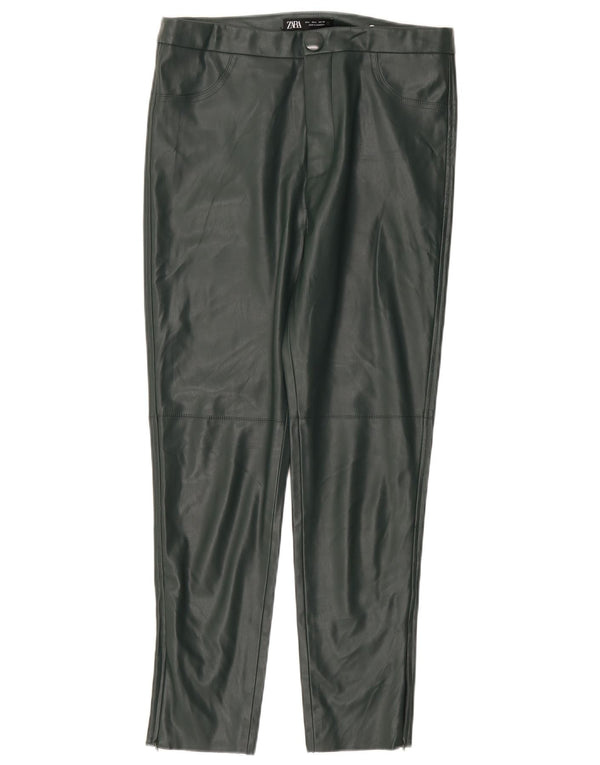 Pantaloni Zara da donna con legging in ecopelle UK 14 Large W30 L26 Verde