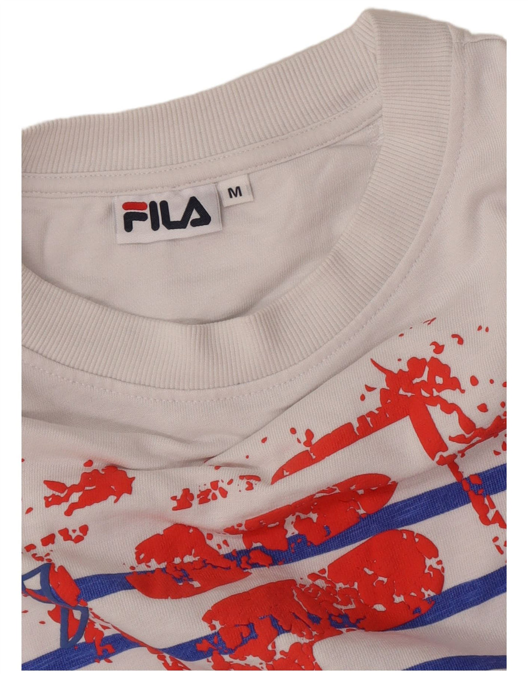 Fila Donna Crop Graphic Top Manica Lunga UK 14 Medio Bianco a Righe