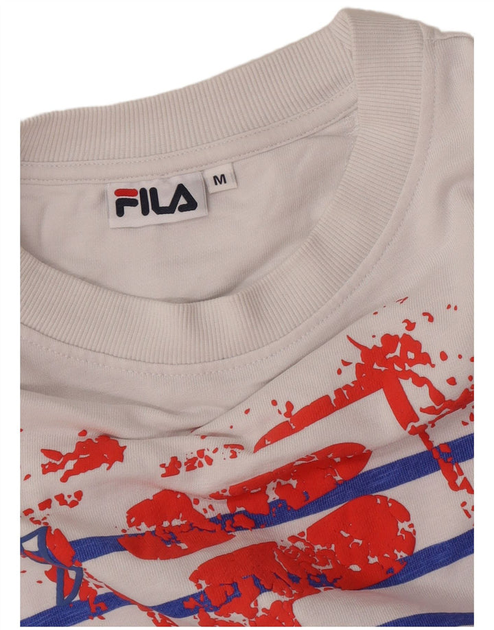 Fila Donna Crop Graphic Top Manica Lunga UK 14 Medio Bianco a Righe