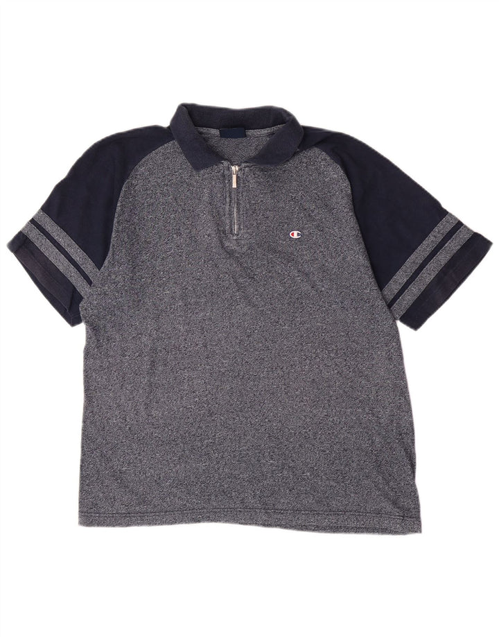 Polo da uomo Champion in cotone color block medio blu navy