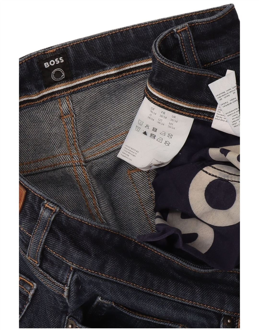 Jeans dritti da uomo Hugo Boss W36 L34 cotone blu navy
