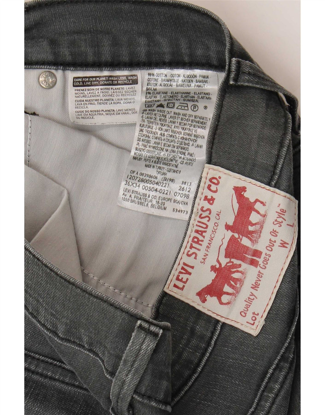 Jeans dritti da uomo Levi's W36 L34 cotone grigio