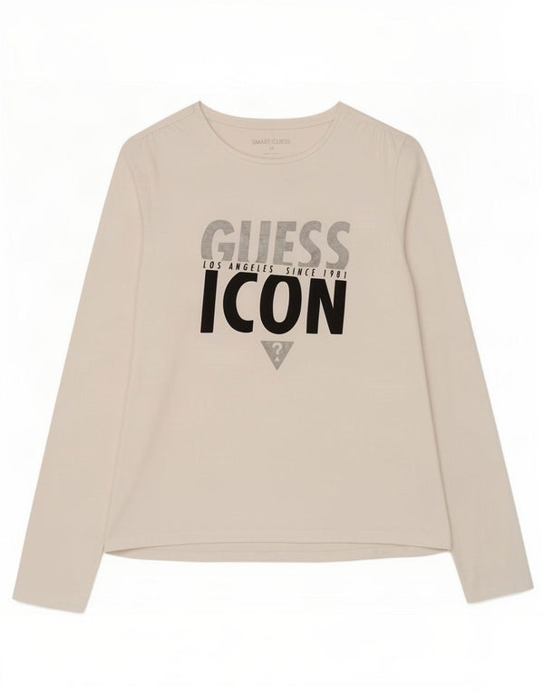 Top Guess Bambina Grafica Manica Lunga 13-14 Anni Cotone Bianco