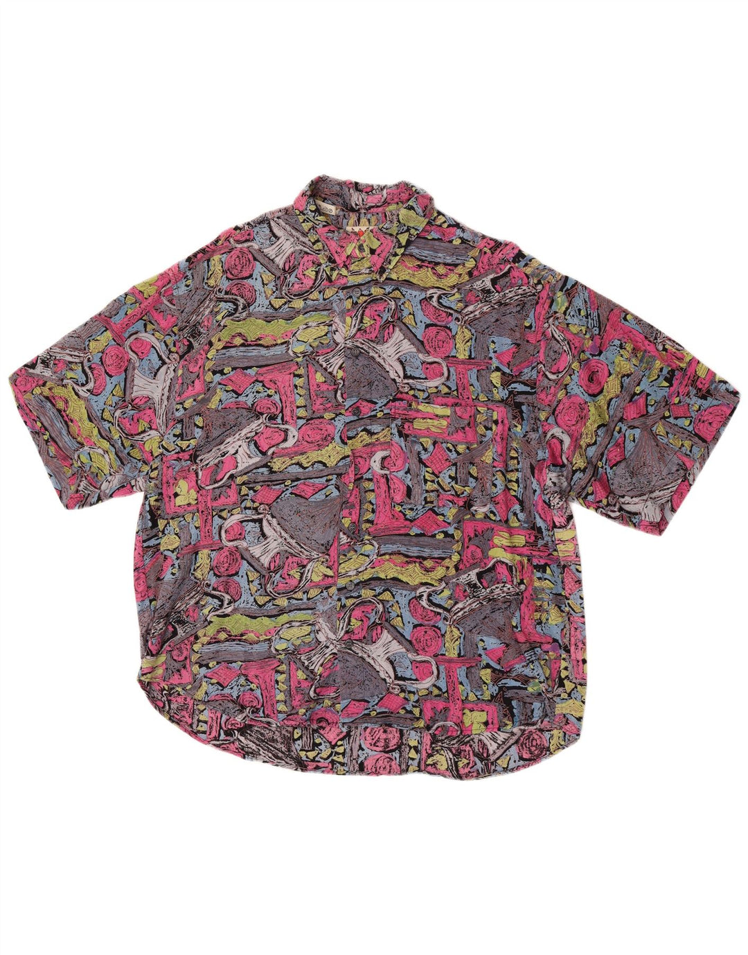 Camicia a maniche corte vintage da uomo con motivo astratto XL in viscosa multicolore