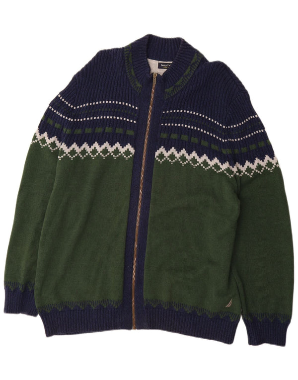Maglione cardigan da uomo Nautica 2XL cotone Fair Isle kaki