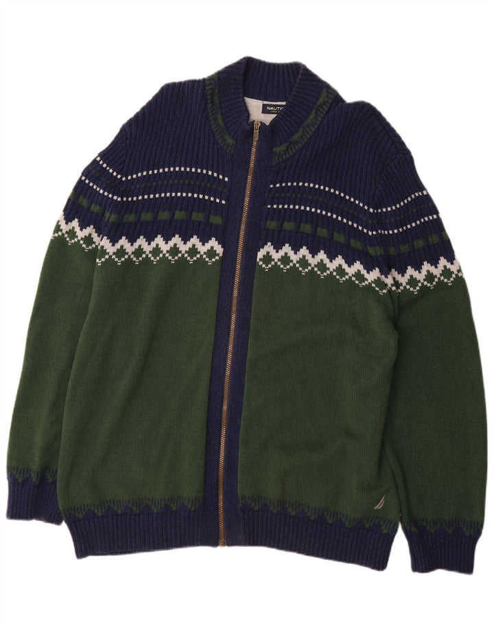 Maglione cardigan da uomo Nautica 2XL cotone Fair Isle kaki
