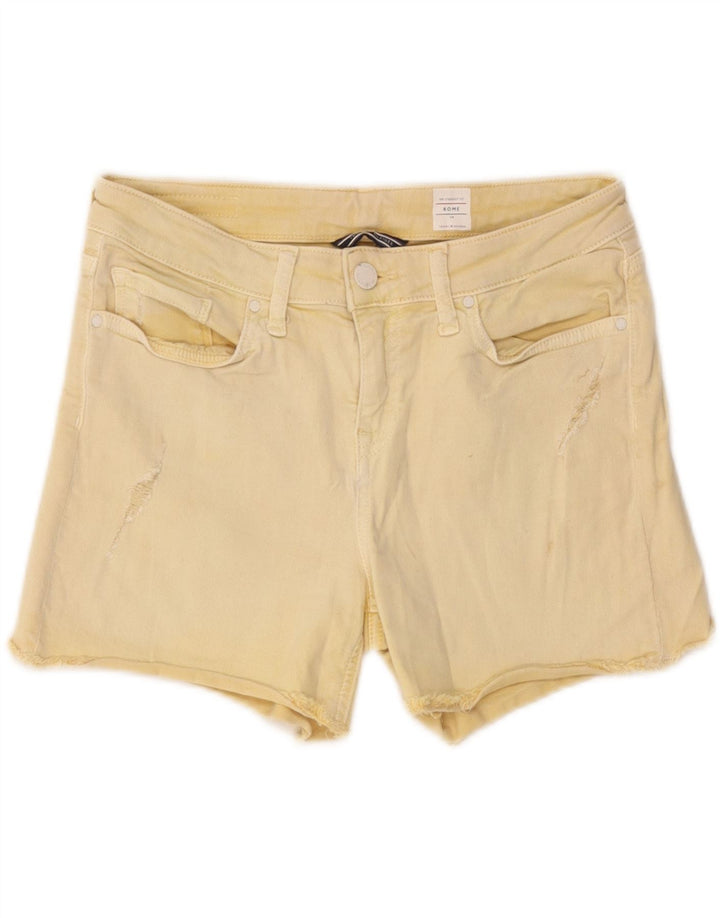 Pantaloncini di jeans invecchiati da donna Tommy Hilfiger W28 cotone giallo medio