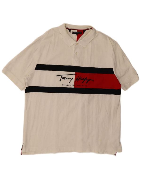 Polo grafica da uomo Tommy Hilfiger 2XL cotone color block bianco