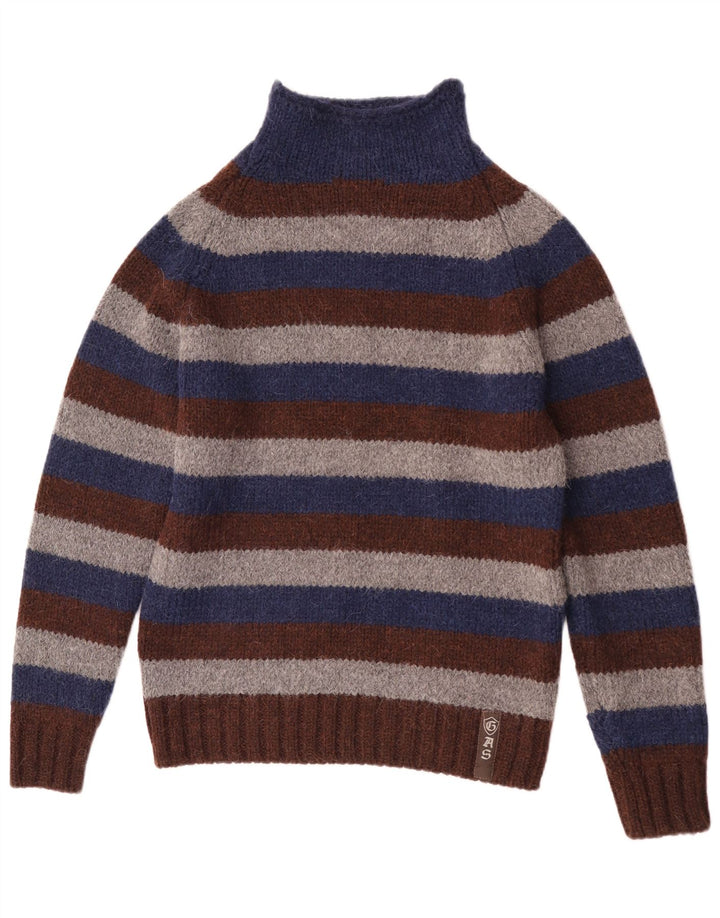 Gas Maglione da uomo con collo alto e maglione a righe grandi in lana vergine a righe multicolori