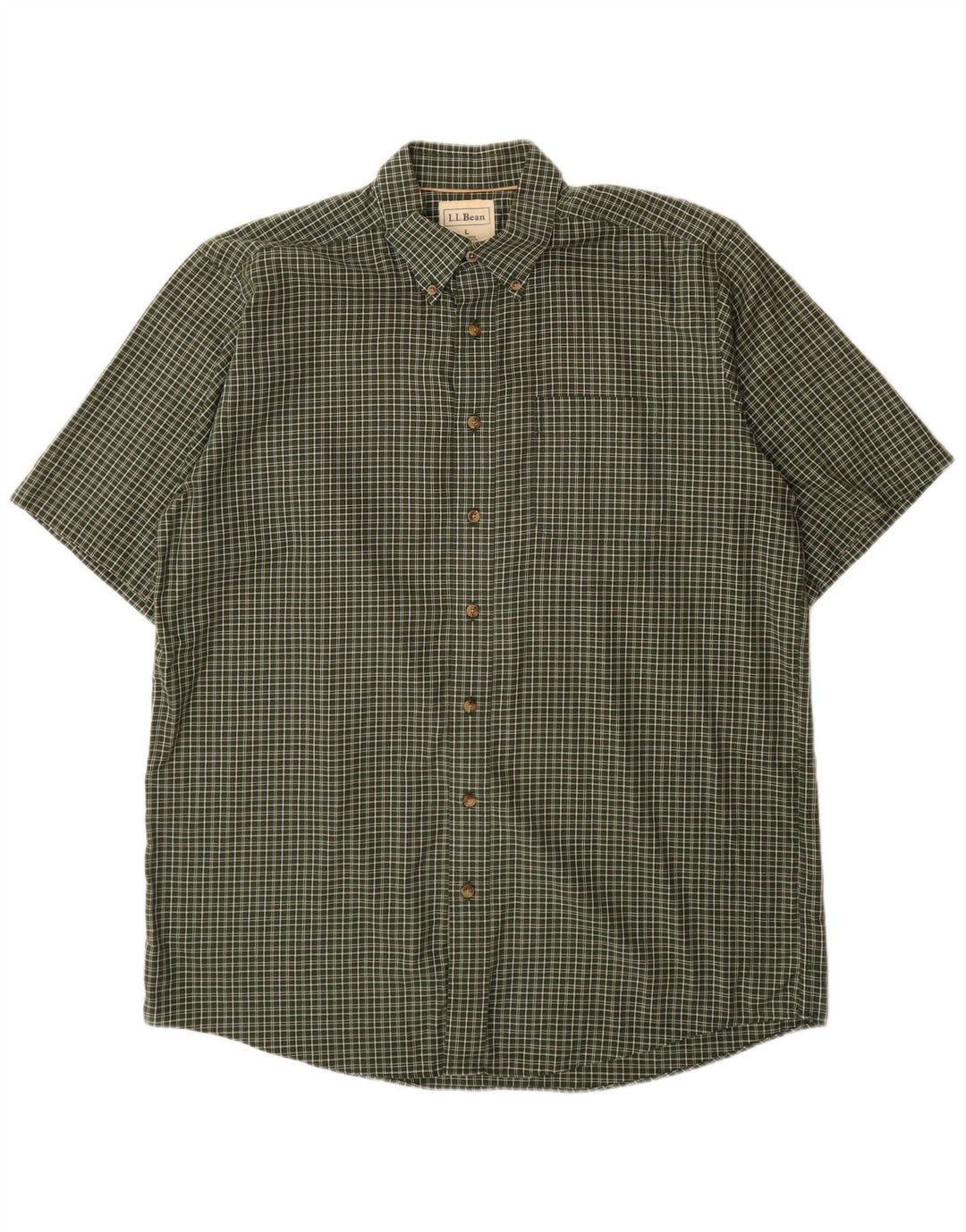 L.L.BEAN Camicia a maniche corte alta da uomo in cotone a quadri kaki grande
