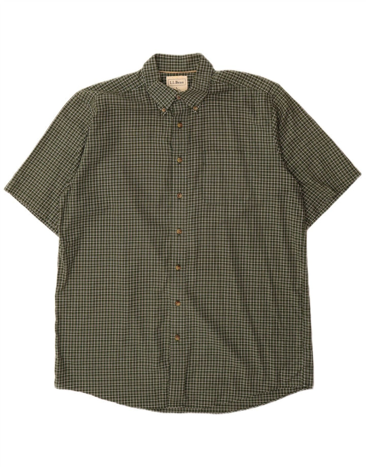 L.L.BEAN Camicia a maniche corte alta da uomo in cotone a quadri kaki grande