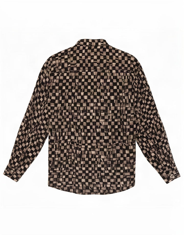 Camicia vintage da uomo piccola in viscosa geometrica nera