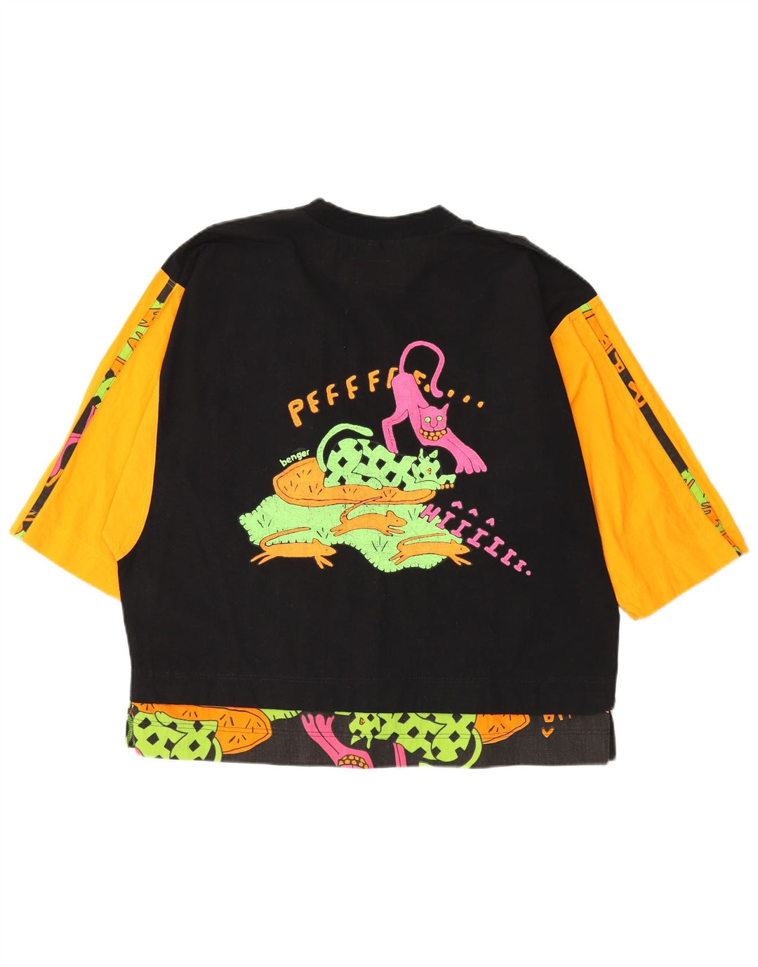 BENGER Top grafico da donna manica 3/4 EU 38 blocco colore nero medio