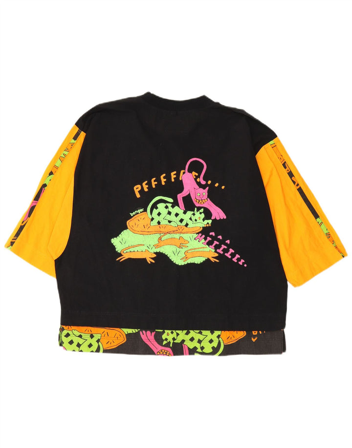 BENGER Top grafico da donna manica 3/4 EU 38 blocco colore nero medio