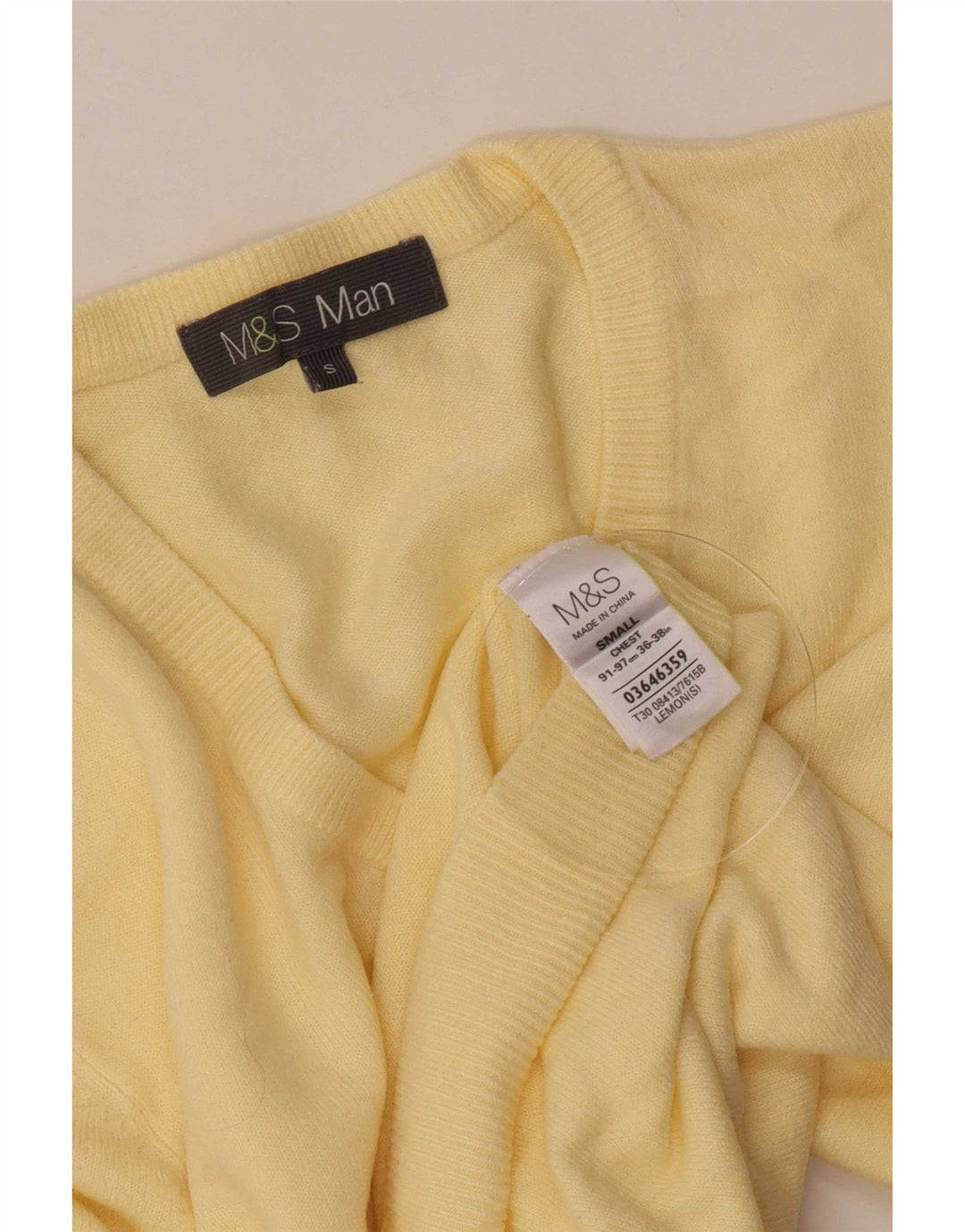 Maglione da uomo con scollo a V Marks & Spencer piccolo acrilico giallo