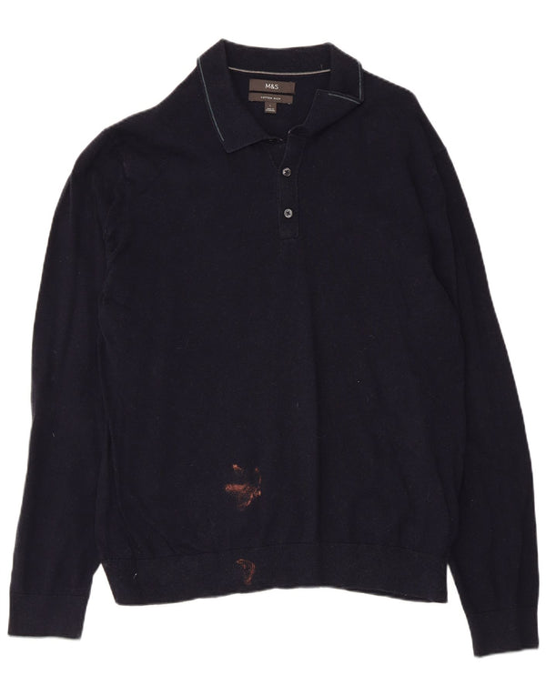 Maglione da uomo Marks & Spencer con collo alto, grande, in cotone blu navy