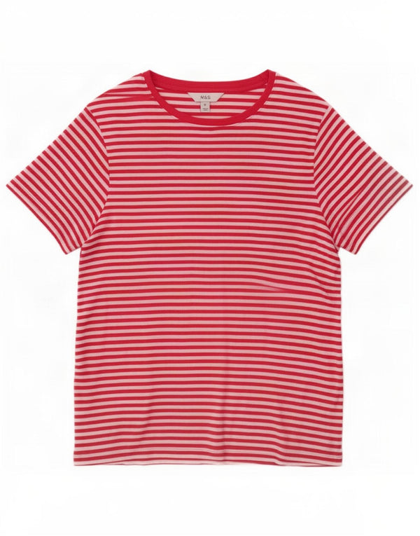 T-shirt da donna Marks & Spencer Top UK 20 2XL cotone a righe rosa