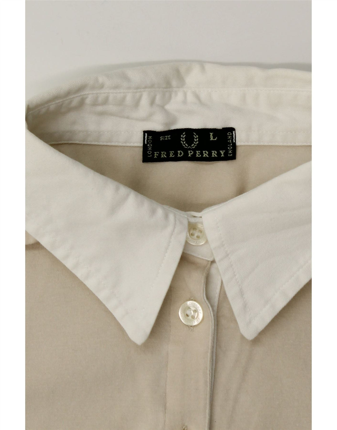 FRED PERRY Camicia pullover da donna con maniche a 3/4 UK 14 Large Beige Colourblock